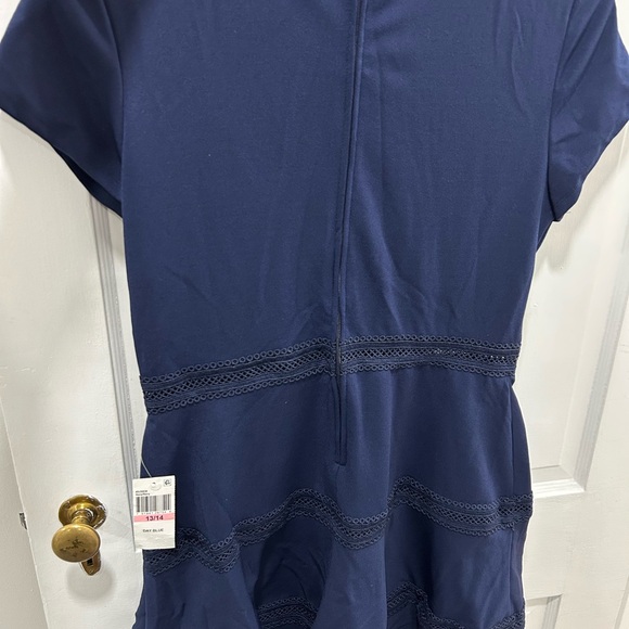 B Darlin Navy Blue Fit & Flare Dress Lace Trim Short Sleeve Size 13/14 NWT - Picture 4 of 6